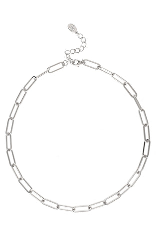 Rhodium Polished Paperclip Strand Chain Necklace
