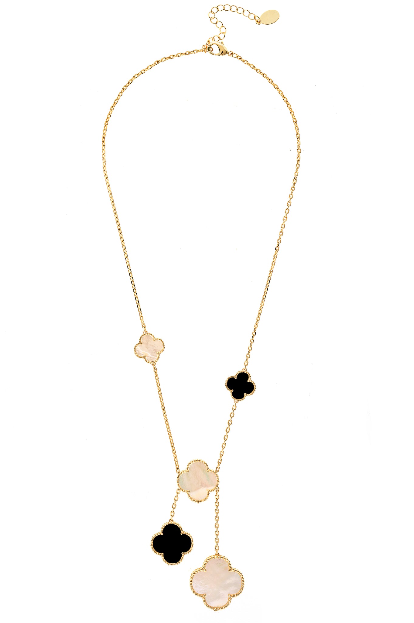 Multi Mother of Pearl + Onyx Clover Y Necklace