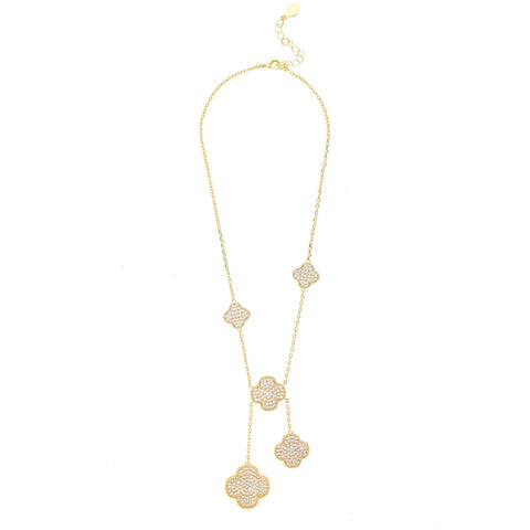 Pave Cubic Zirconia 5 Clovers Y Necklace