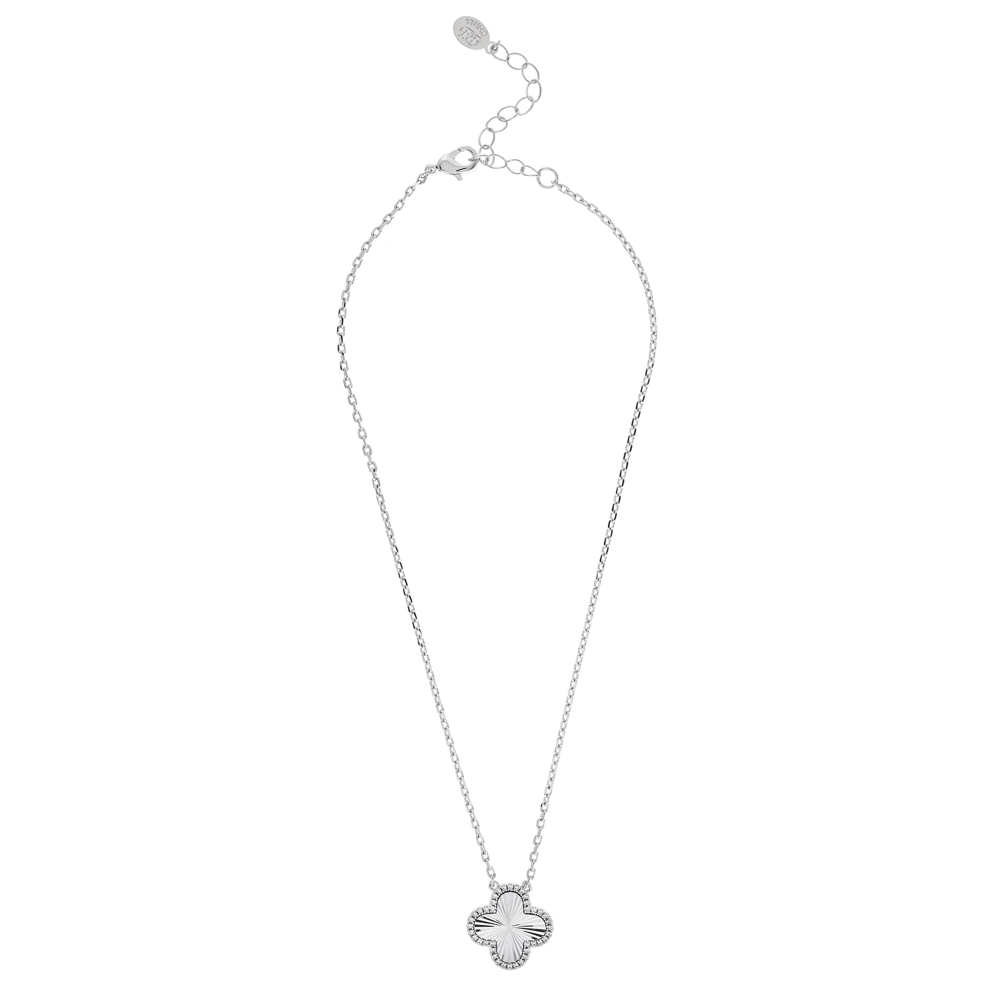 Rhodium Satin and CZ Flower Pendant