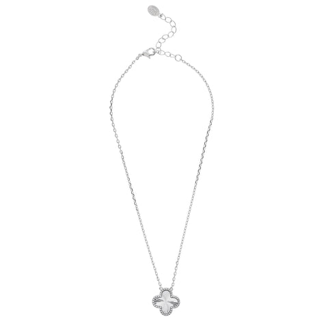 Rhodium Satin and CZ Flower Pendant