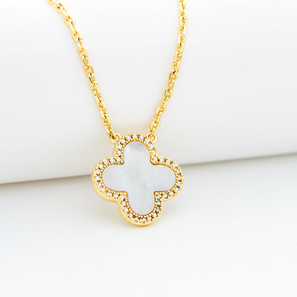 Mother of Pearl and CZ Flower Pendant