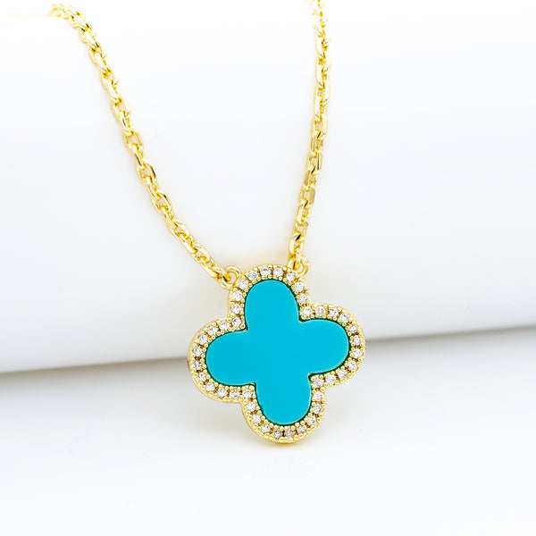 Turquoise and CZ Flower Pendant