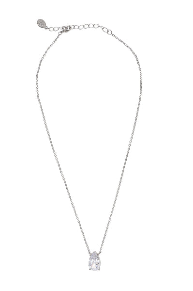 Rhodium Pear CZ Solitaire Necklace