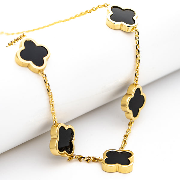 Onyx Flower 5 Station Necklace