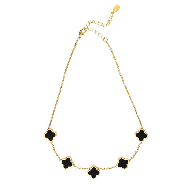 Onyx Flower 5 Station Necklace