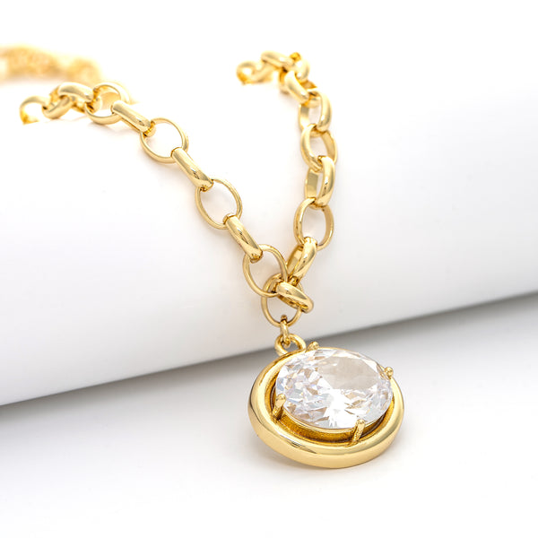 Bezel Set CZ Chain Pendant