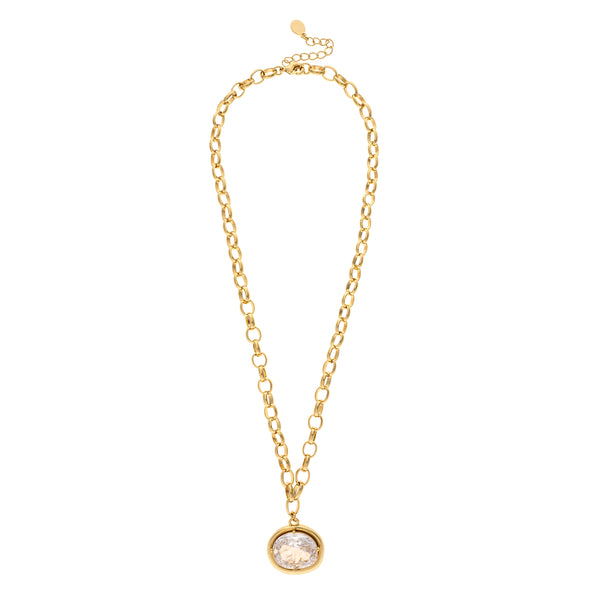 Bezel Set CZ Chain Pendant