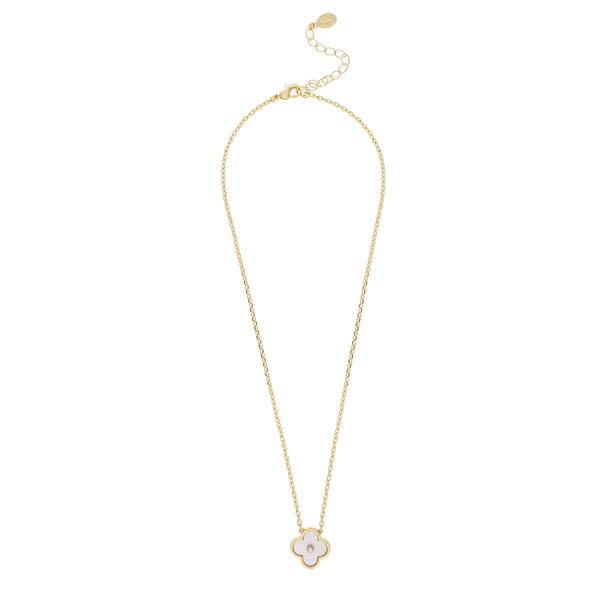 Mother of Pearl Flower Pendant with CZ Center