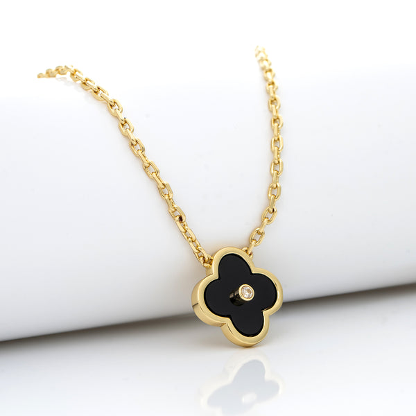 Onyx Flower Pendant with CZ Center
