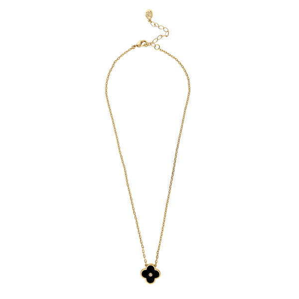 Onyx Flower Pendant with CZ Center