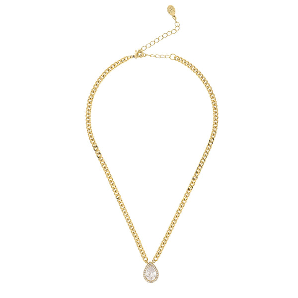 Teardrop CZ Pendant on Curb Link Chain