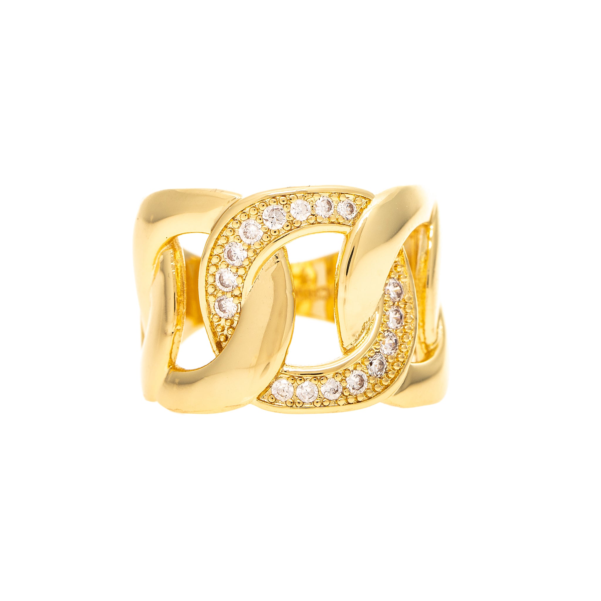 Curb Link Band Ring with CZ Accent