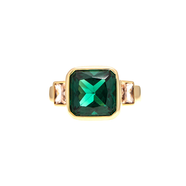 Cushion Cut Emerald + CZ Ring