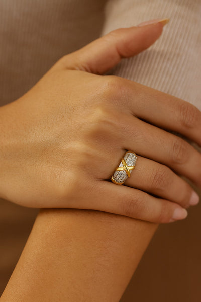 Mixed Metal + CZ Criss Cross Ring