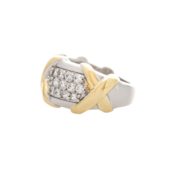 Mixed Metal + CZ Criss Cross Ring