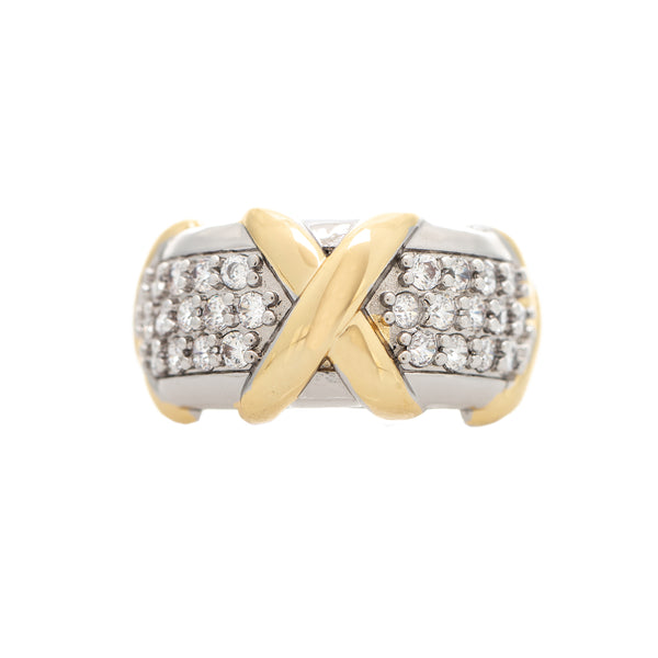 Mixed Metal + CZ Criss Cross Ring