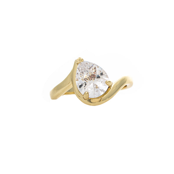 Pear CZ Solitaire on Wavy Band