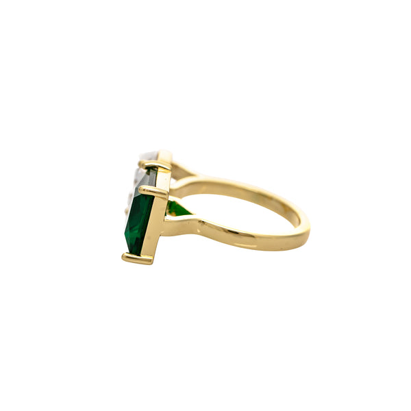Pear and Square Emerald Green CZ Moi et Toi Ring