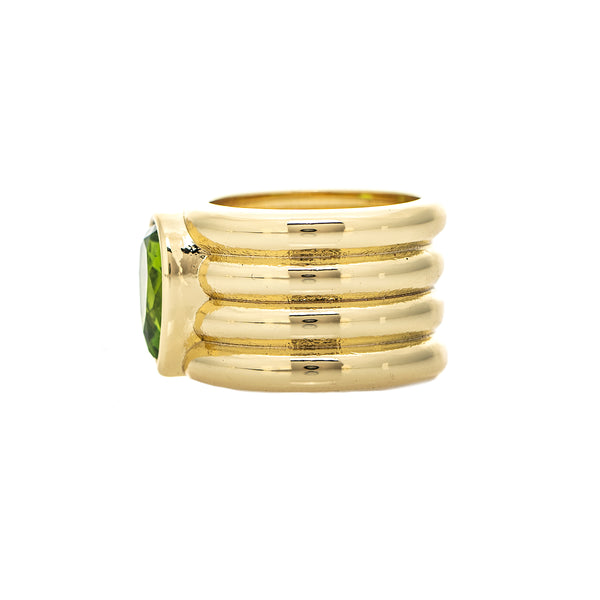 Teardrop Peridot Pear CZ Wide Band Ring