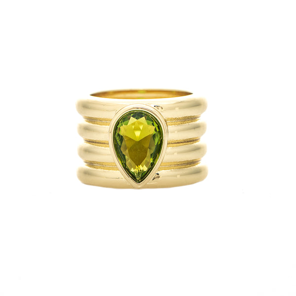 Teardrop Peridot Pear CZ Wide Band Ring