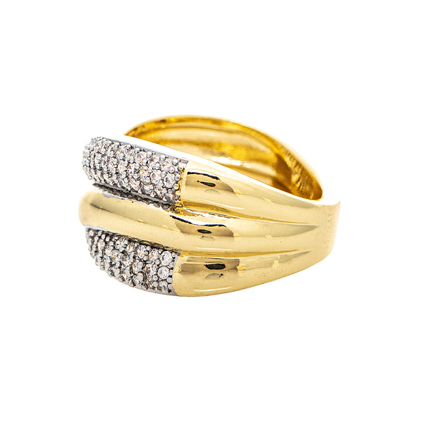 Polished Two Tone Wave Ring with Pavé CZ Accents