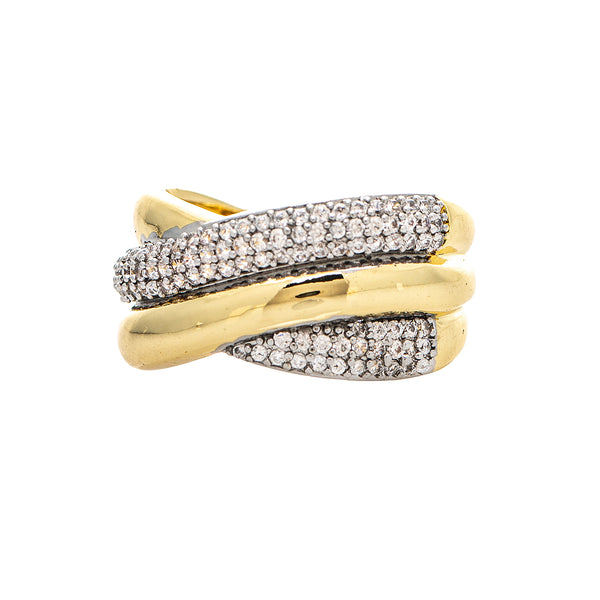 Polished Two Tone Wave Ring with Pavé CZ Accents