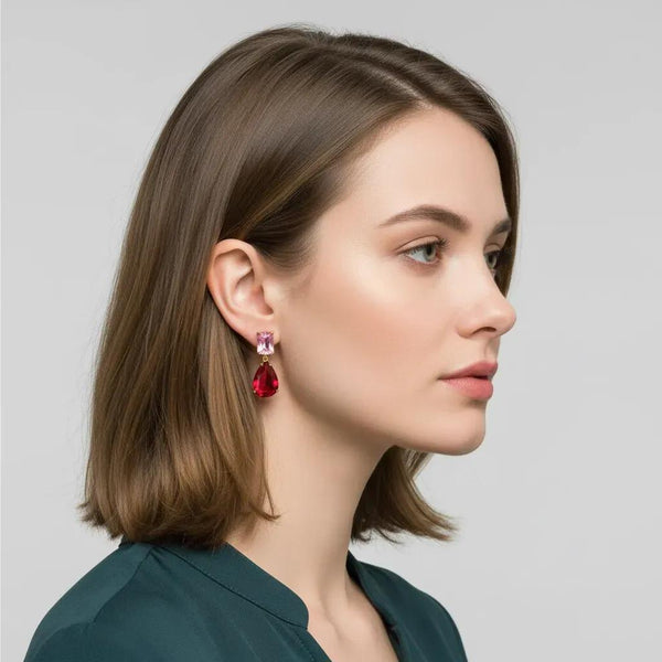 Pink and Red Cubic Zirconia Drop Earrings