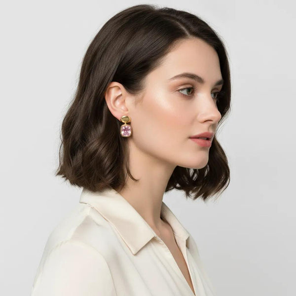 Pink Bezel Drop Earring