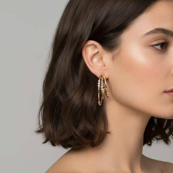Multi Hoop Earrings with Bezel Set CZ Accents