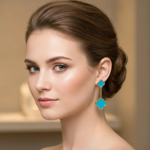 Turquoise Flower Double Drop Earrings