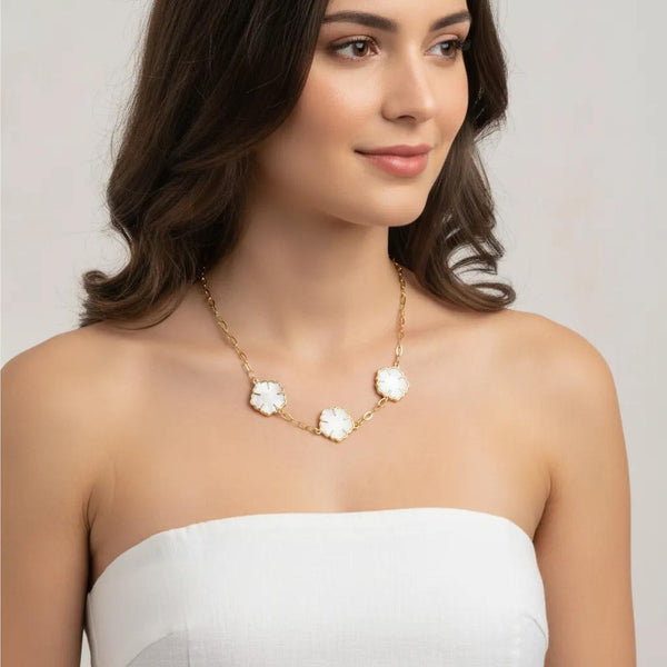 Mother of Pearl Triple Flower Station Pendant