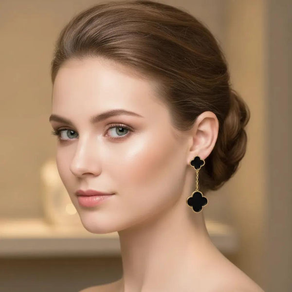 Onyx Flower Double Drop Earrings