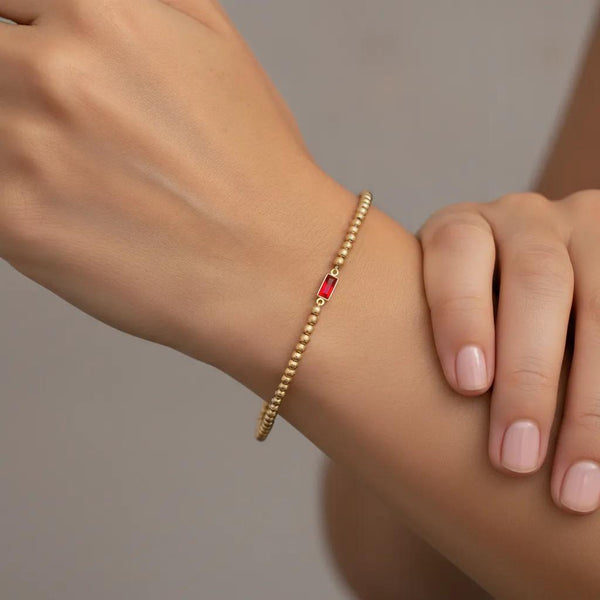 Ruby CZ Polished Charm Stretch Bracelet