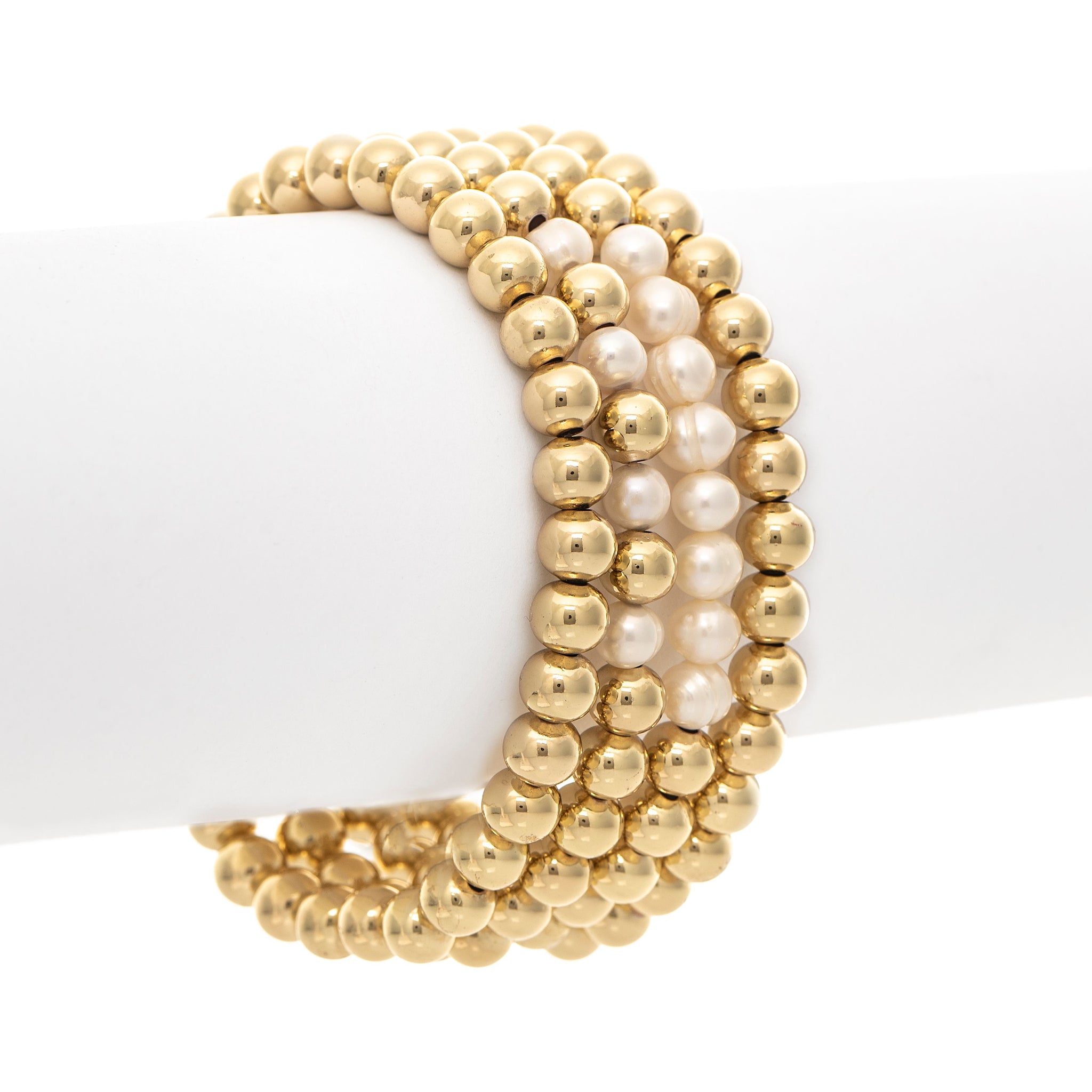 Polished Bead & Pearl Stretch Bracelet Set Rivka Friedman Jewelry