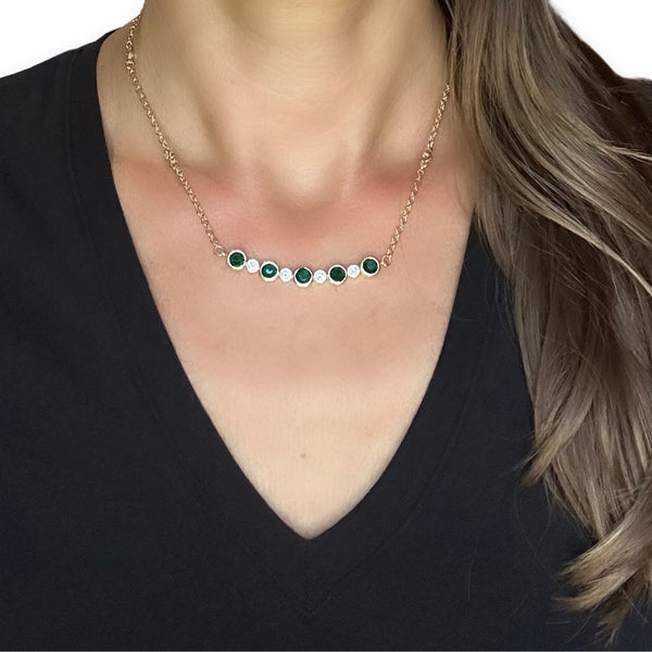 Emerald Crystal + Cubic Zirconia Pendant Necklace