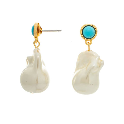 Turquoise + Baroque Pearl Drop Earring