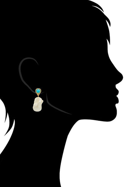 Turquoise + Baroque Pearl Drop Earring