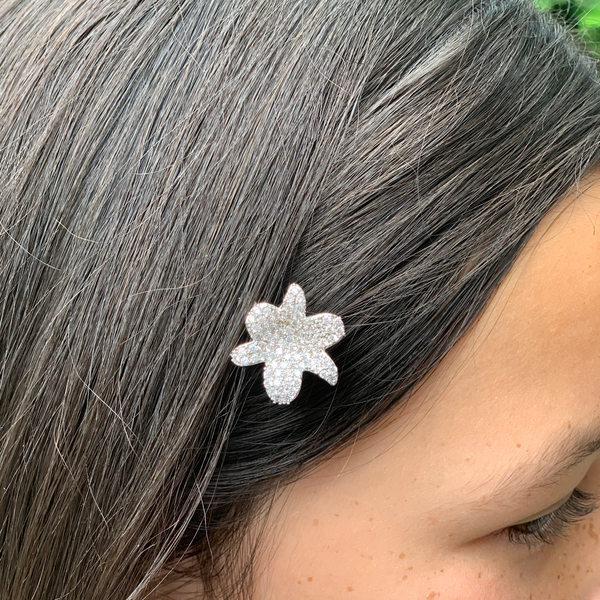 Rhodium Pave Organic Flower Hair Pin Set - Closeout