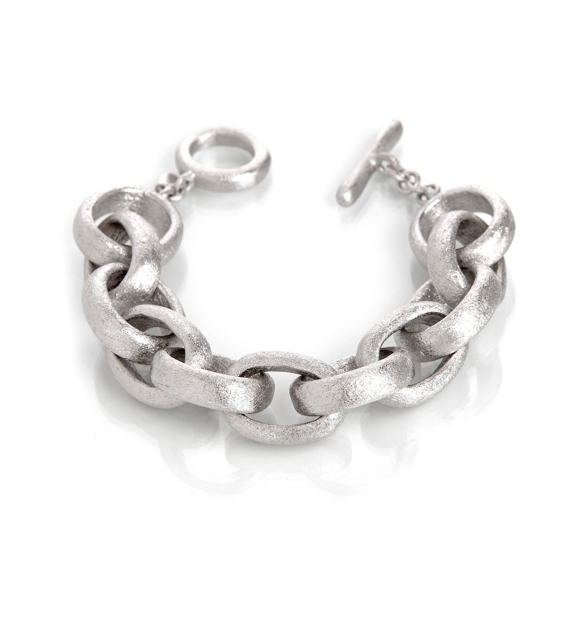 Rhodium Satin Rolo Link Toggle Bracelet - 7.5"