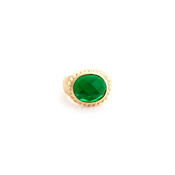 Emerald Oval East West Twisted Bezel Ring