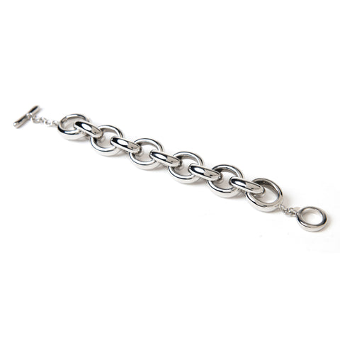 Rhodium Polished Rolo Link Toggle Bracelet - 7.5"
