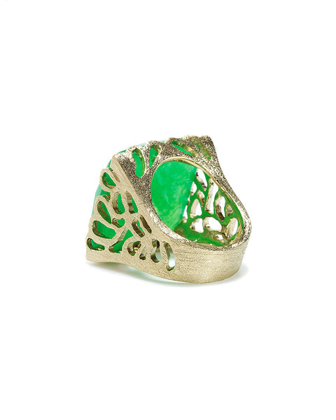 Apple Green + Mother Of Pearl Doublet  Square Scalloped Edge Cocktail Ring - Closeout
