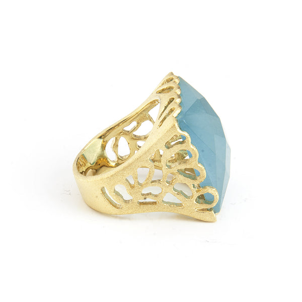 Caribbean Blue Quartzite Square Scalloped Edge Cocktail Ring - Closeout
