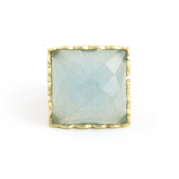 Caribbean Blue Quartzite Square Scalloped Edge Cocktail Ring - Closeout