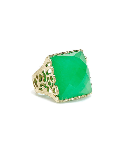 Green Quartzite Square Scalloped Edge Cocktail Ring