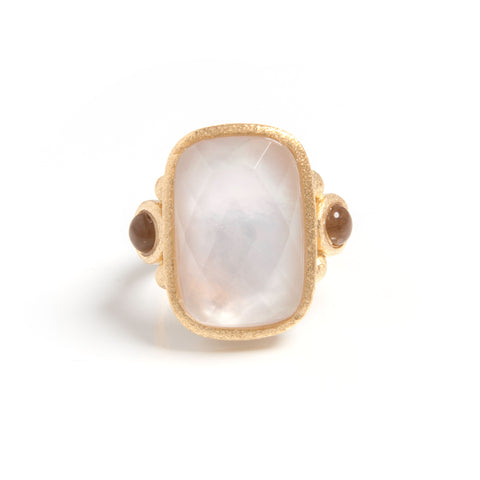 Rock Crystal Mother of Pearl Doublet + Grey Chalcedony Cocktail Ring