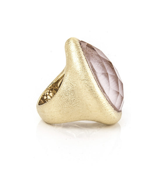 Pink Cat's Eye Doublet Teardrop Cocktail Ring