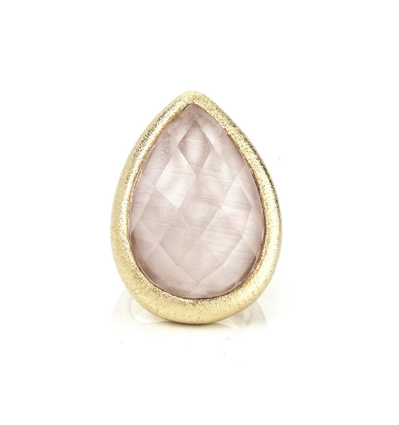 Pink Cat's Eye Doublet Teardrop Cocktail Ring