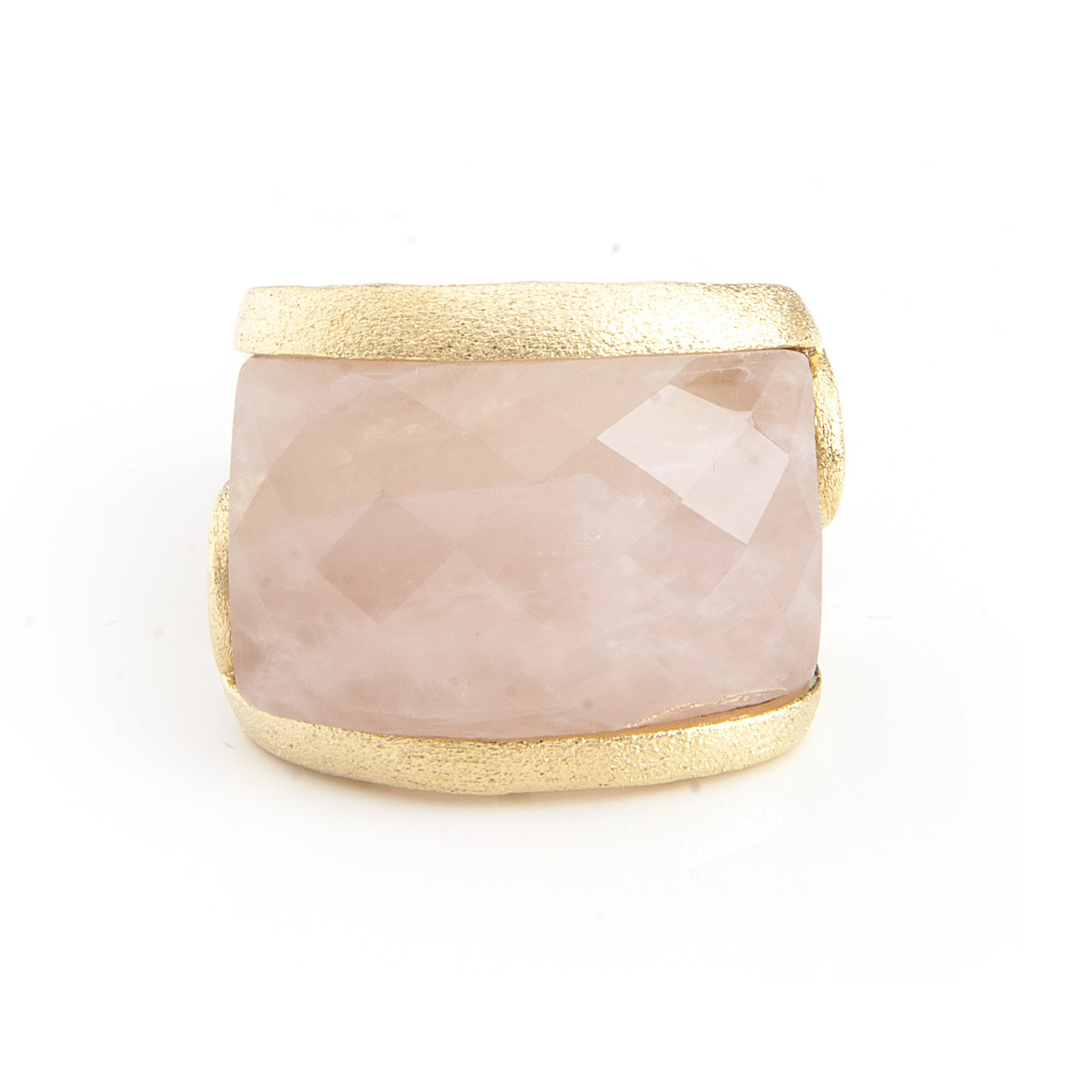 Rose Quartz Carved East West Scroll Cocktail Ring - Closeout